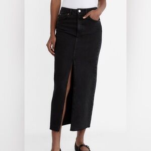 Stradivarius Black Denim Maxi Skirt